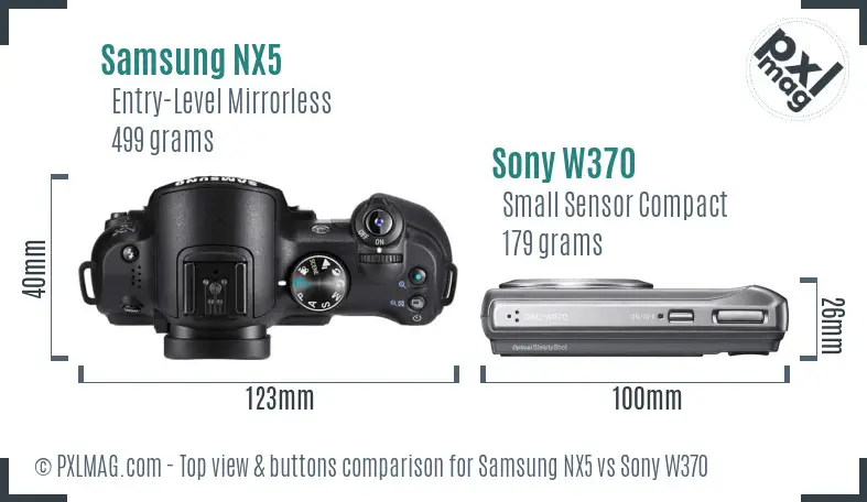Samsung NX5 vs Sony W370 top view buttons comparison
