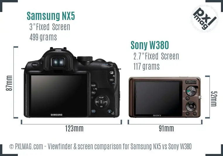 Samsung NX5 vs Sony W380 Screen and Viewfinder comparison
