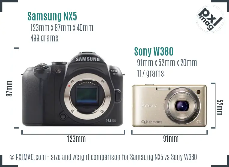 Samsung NX5 vs Sony W380 size comparison
