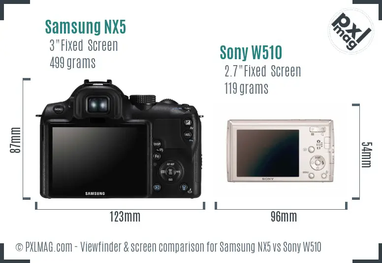 Samsung NX5 vs Sony W510 Screen and Viewfinder comparison