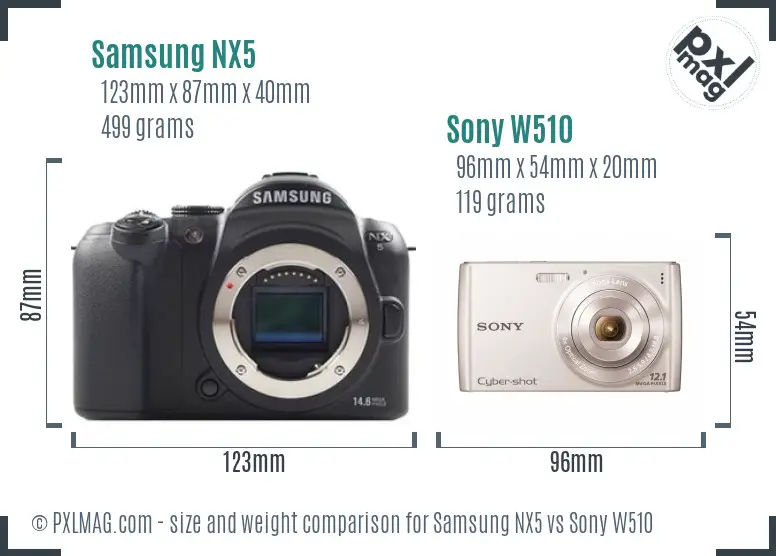 Samsung NX5 vs Sony W510 size comparison