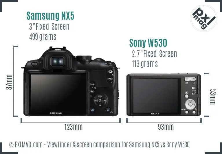 Samsung NX5 vs Sony W530 Screen and Viewfinder comparison