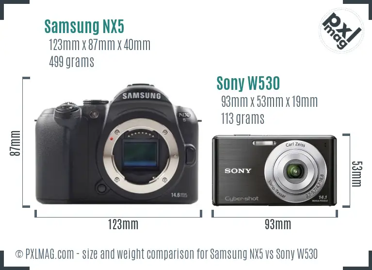 Samsung NX5 vs Sony W530 size comparison