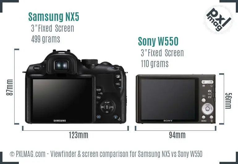 Samsung NX5 vs Sony W550 Screen and Viewfinder comparison