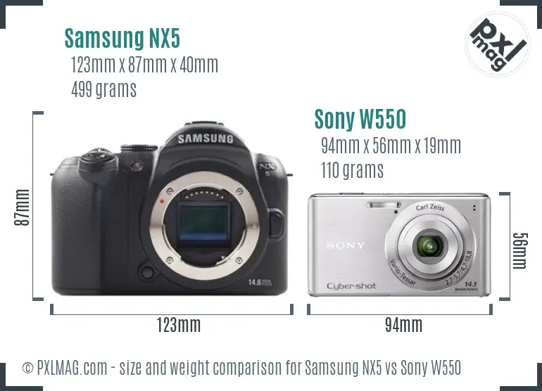 Samsung NX5 vs Sony W550 size comparison