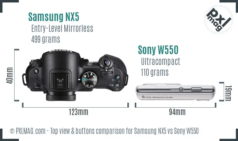 Samsung NX5 vs Sony W550 top view buttons comparison