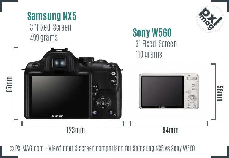 Samsung NX5 vs Sony W560 Screen and Viewfinder comparison