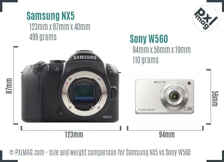 Samsung NX5 vs Sony W560 size comparison