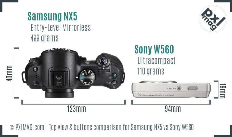 Samsung NX5 vs Sony W560 top view buttons comparison