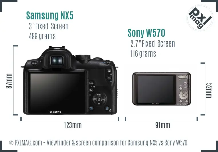 Samsung NX5 vs Sony W570 Screen and Viewfinder comparison