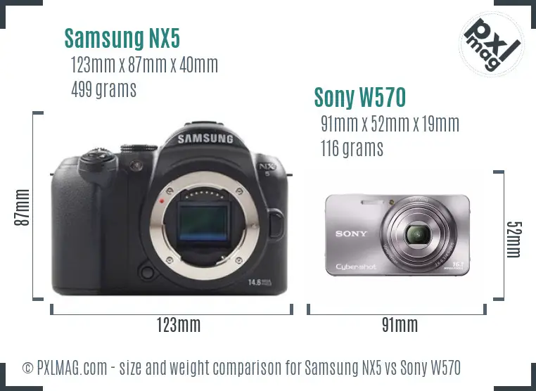 Samsung NX5 vs Sony W570 size comparison