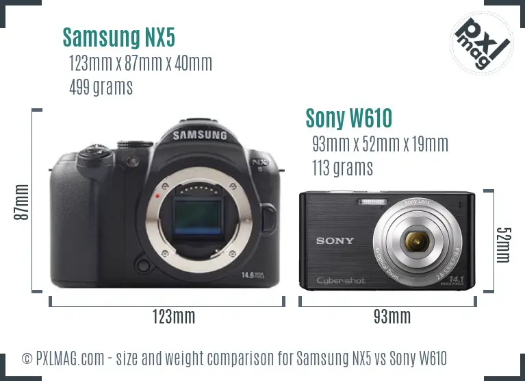 Samsung NX5 vs Sony W610 size comparison