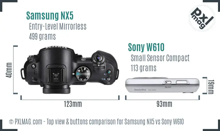 Samsung NX5 vs Sony W610 top view buttons comparison