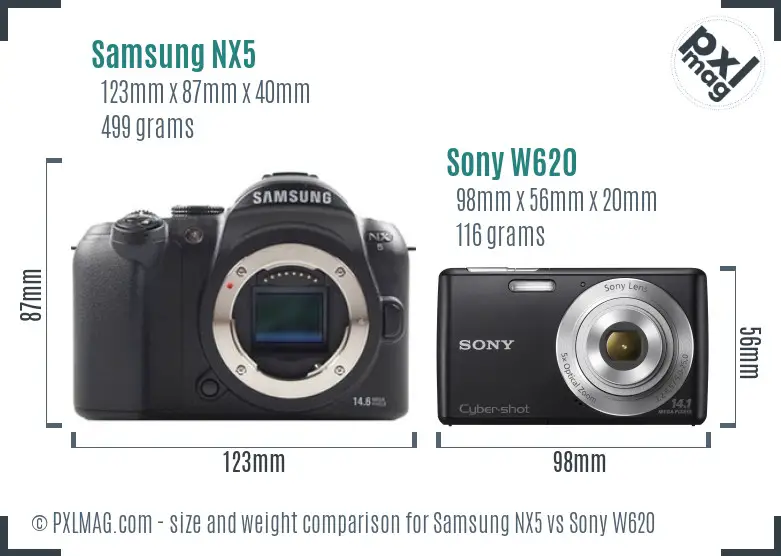 Samsung NX5 vs Sony W620 size comparison