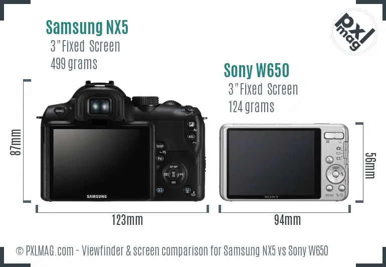 Samsung NX5 vs Sony W650 Screen and Viewfinder comparison