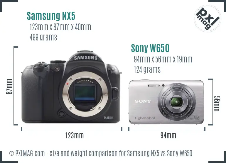 Samsung NX5 vs Sony W650 size comparison