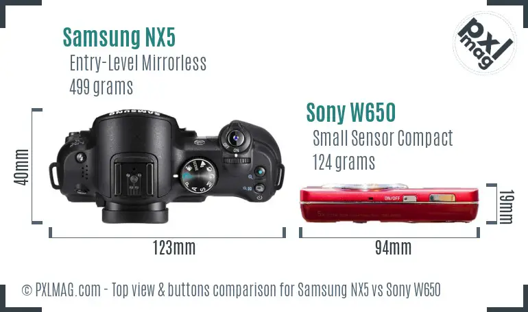 Samsung NX5 vs Sony W650 top view buttons comparison