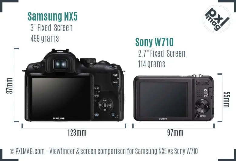 Samsung NX5 vs Sony W710 Screen and Viewfinder comparison