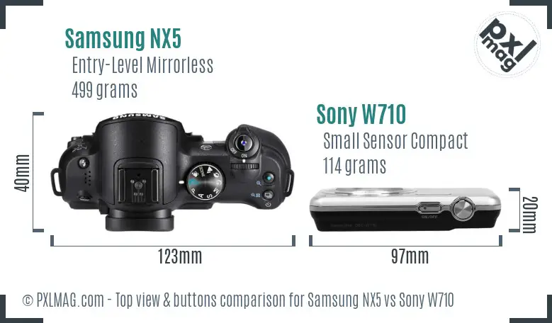 Samsung NX5 vs Sony W710 top view buttons comparison