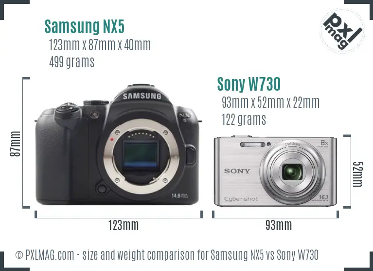 Samsung NX5 vs Sony W730 size comparison