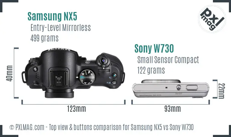 Samsung NX5 vs Sony W730 top view buttons comparison