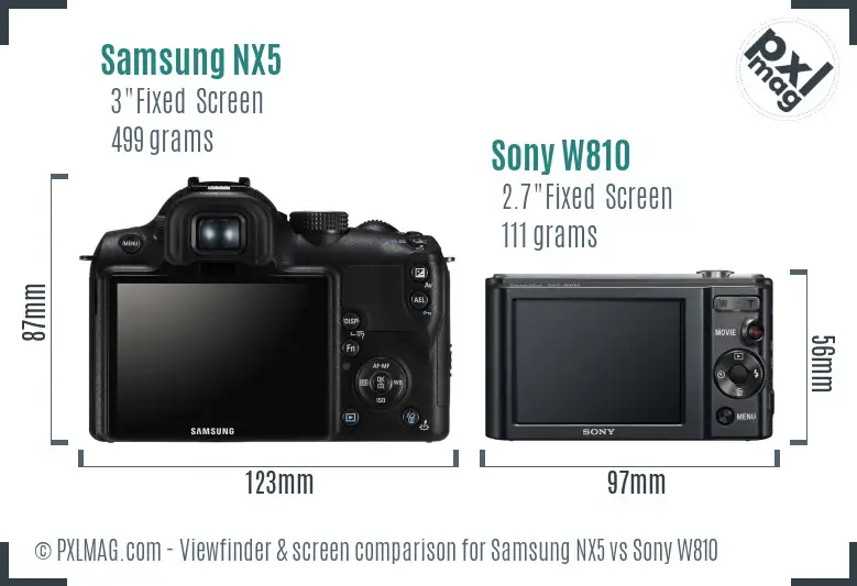 Samsung NX5 vs Sony W810 Screen and Viewfinder comparison