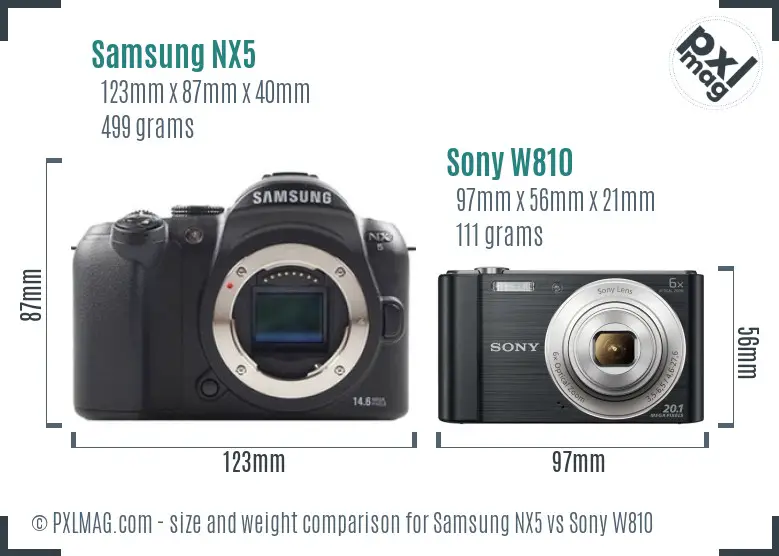 Samsung NX5 vs Sony W810 size comparison