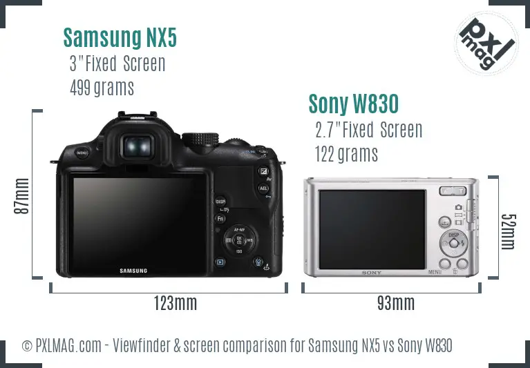 Samsung NX5 vs Sony W830 Screen and Viewfinder comparison