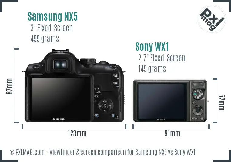 Samsung NX5 vs Sony WX1 Screen and Viewfinder comparison