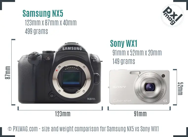 Samsung NX5 vs Sony WX1 size comparison
