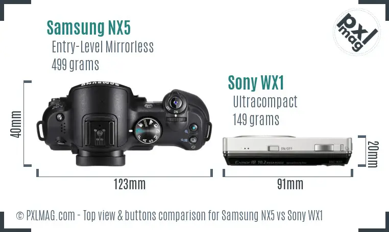 Samsung NX5 vs Sony WX1 top view buttons comparison