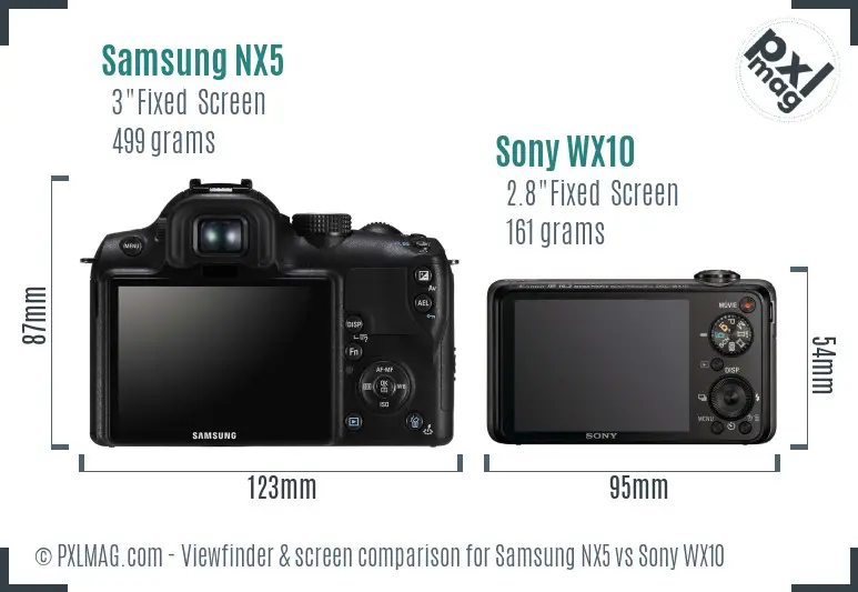 Samsung NX5 vs Sony WX10 Screen and Viewfinder comparison
