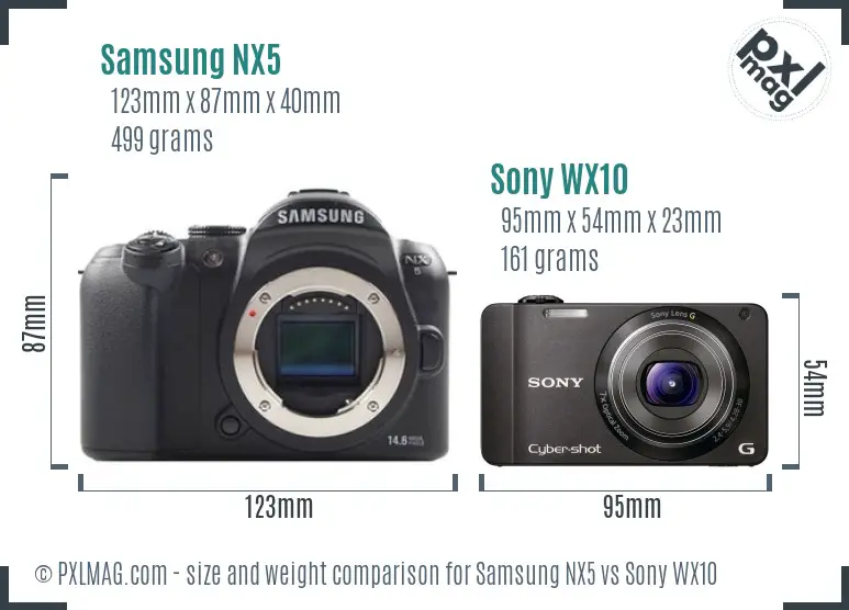 Samsung NX5 vs Sony WX10 size comparison