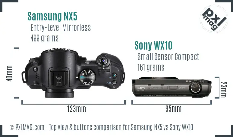 Samsung NX5 vs Sony WX10 top view buttons comparison