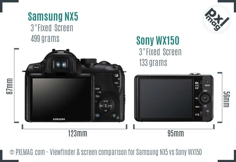 Samsung NX5 vs Sony WX150 Screen and Viewfinder comparison