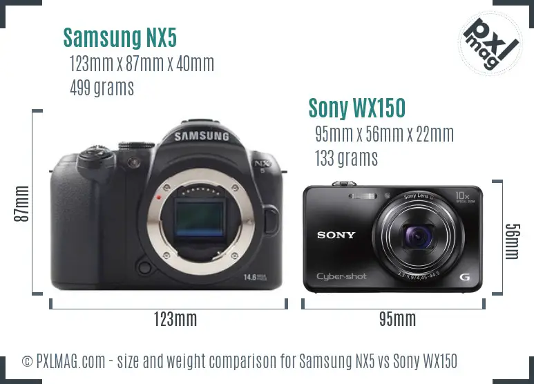 Samsung NX5 vs Sony WX150 size comparison