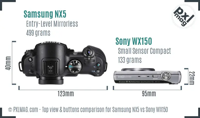 Samsung NX5 vs Sony WX150 top view buttons comparison
