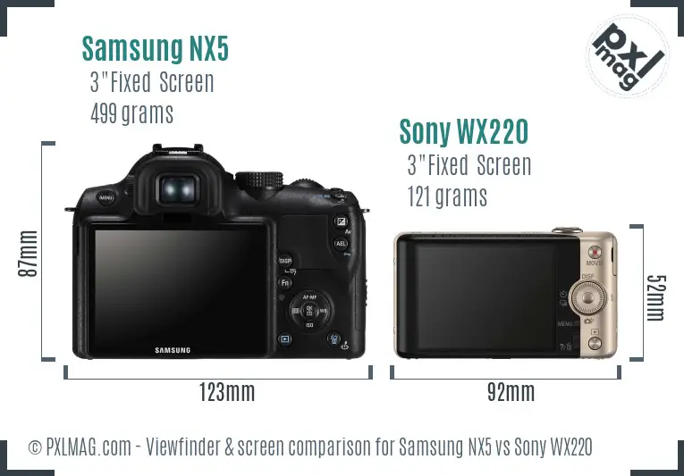 Samsung NX5 vs Sony WX220 Screen and Viewfinder comparison