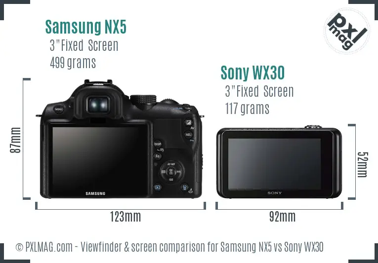 Samsung NX5 vs Sony WX30 Screen and Viewfinder comparison