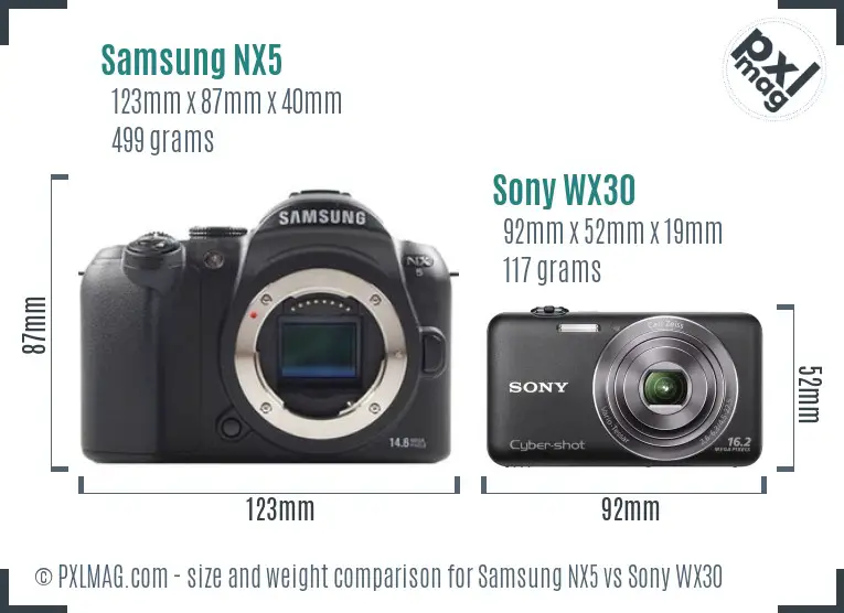 Samsung NX5 vs Sony WX30 size comparison
