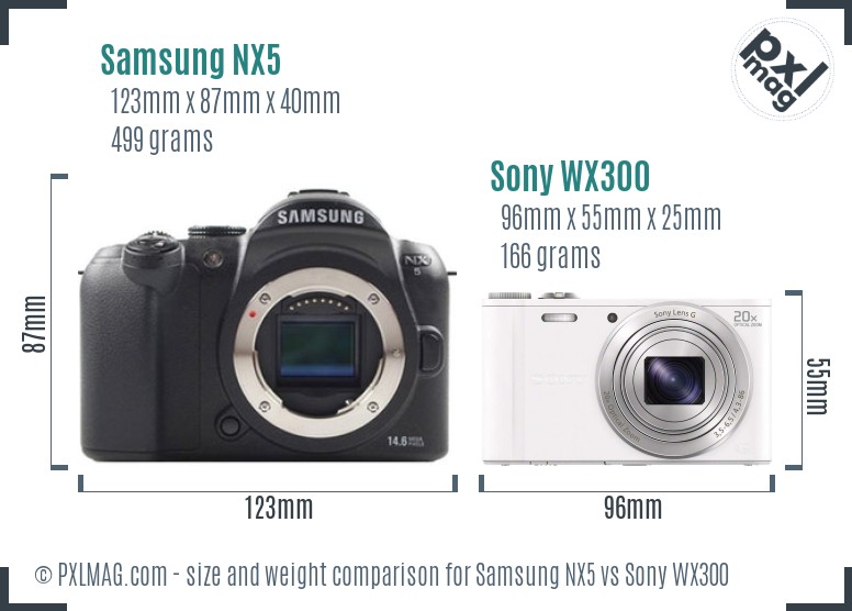Samsung NX5 vs Sony WX300 size comparison