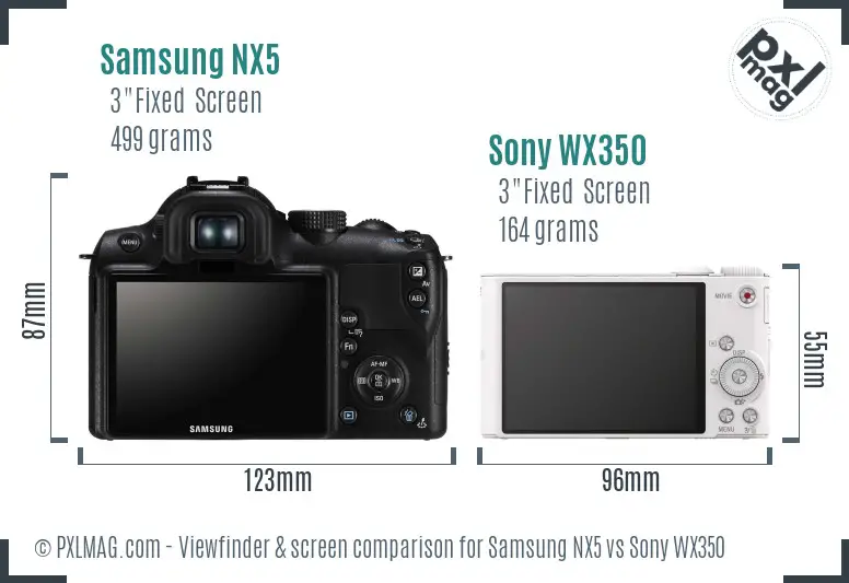 Samsung NX5 vs Sony WX350 Screen and Viewfinder comparison