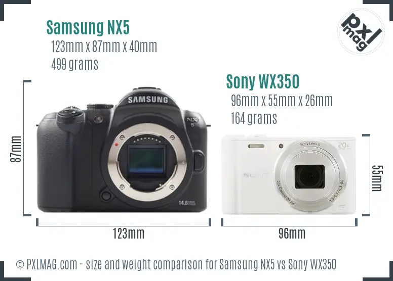 Samsung NX5 vs Sony WX350 size comparison