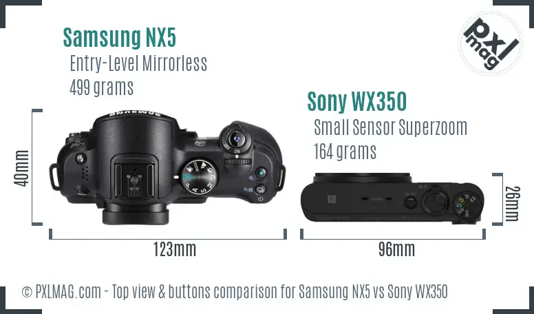 Samsung NX5 vs Sony WX350 top view buttons comparison