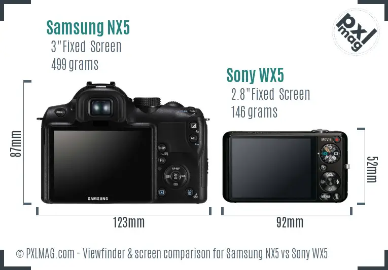 Samsung NX5 vs Sony WX5 Screen and Viewfinder comparison