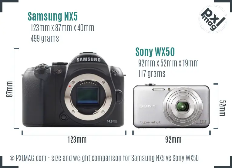 Samsung NX5 vs Sony WX50 size comparison
