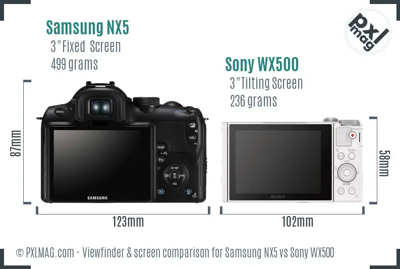 Samsung NX5 vs Sony WX500 Screen and Viewfinder comparison