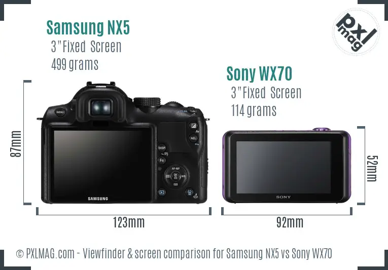 Samsung NX5 vs Sony WX70 Screen and Viewfinder comparison