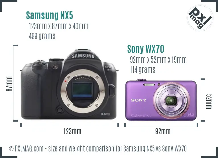 Samsung NX5 vs Sony WX70 size comparison