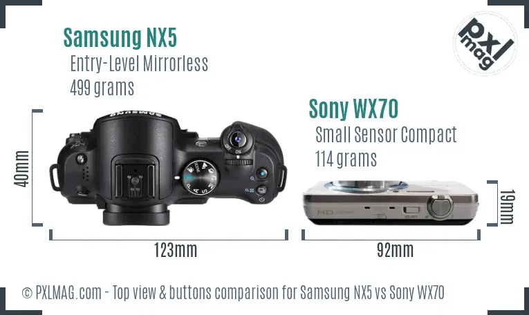 Samsung NX5 vs Sony WX70 top view buttons comparison